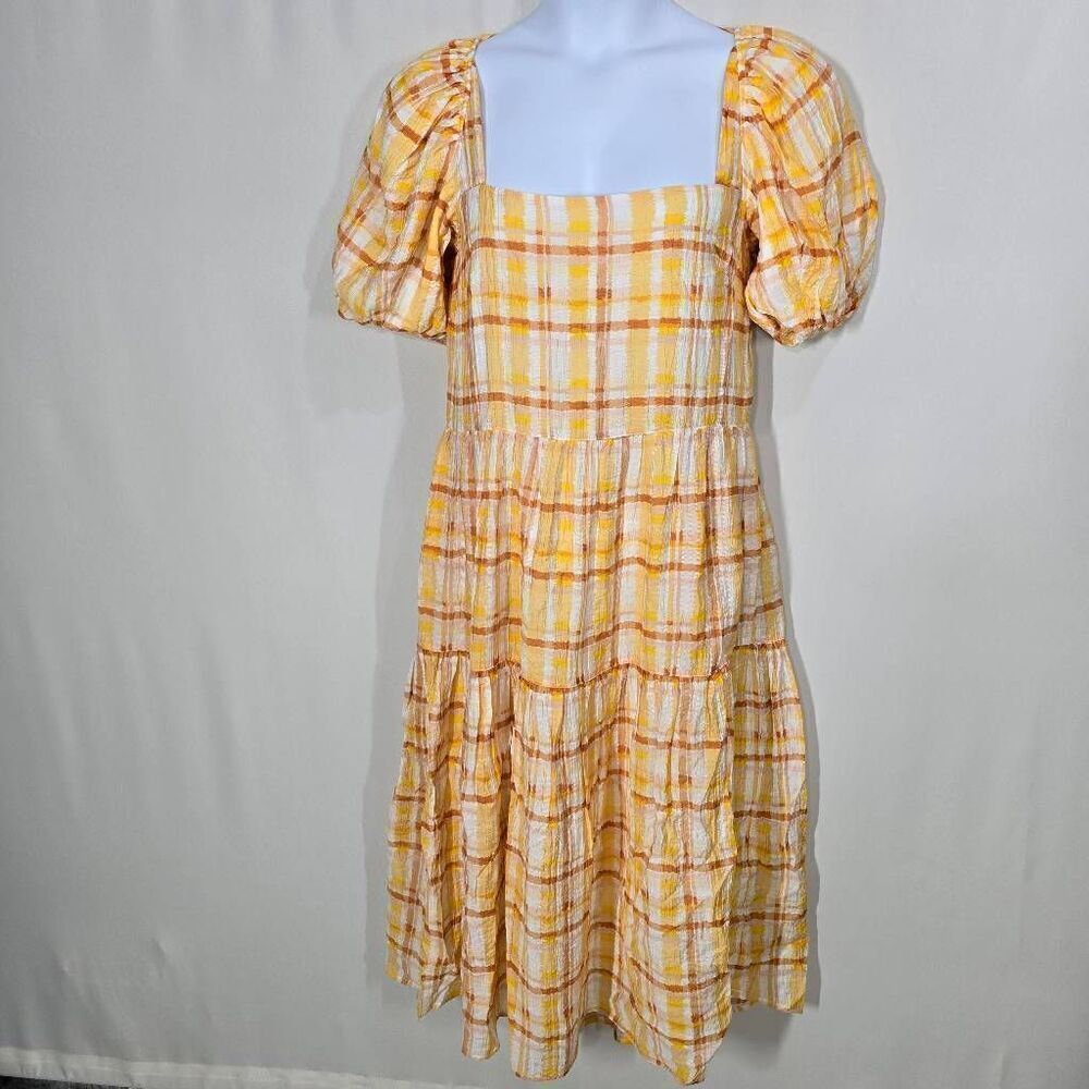 ASTR The Label Orange Yellow Plaid Ilana Midi Dress M